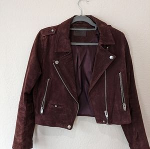SL8 Suede Leather Motorcycle Jacket Burgundy - Medium